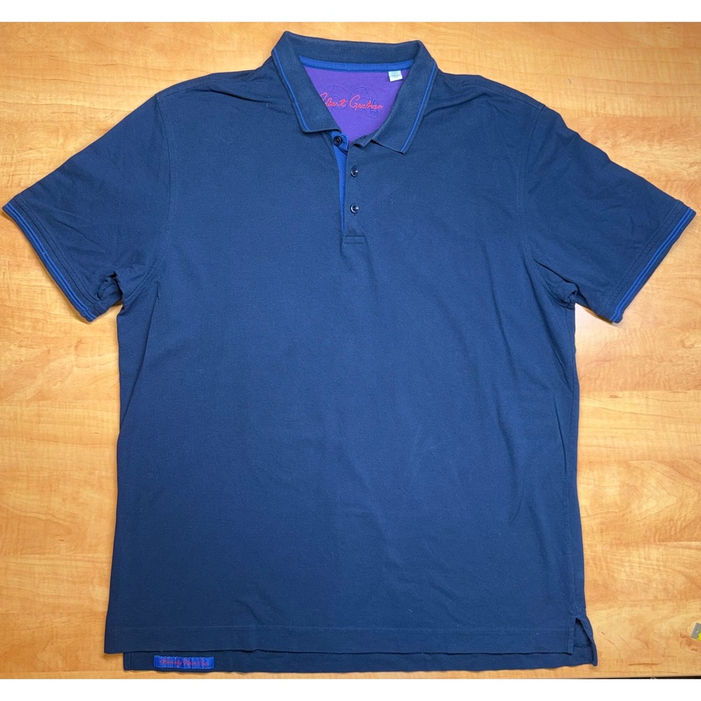 Robert Graham Mens 2XL Navy Blue Cotton Polo Shirt Classic Fit Skull Detail